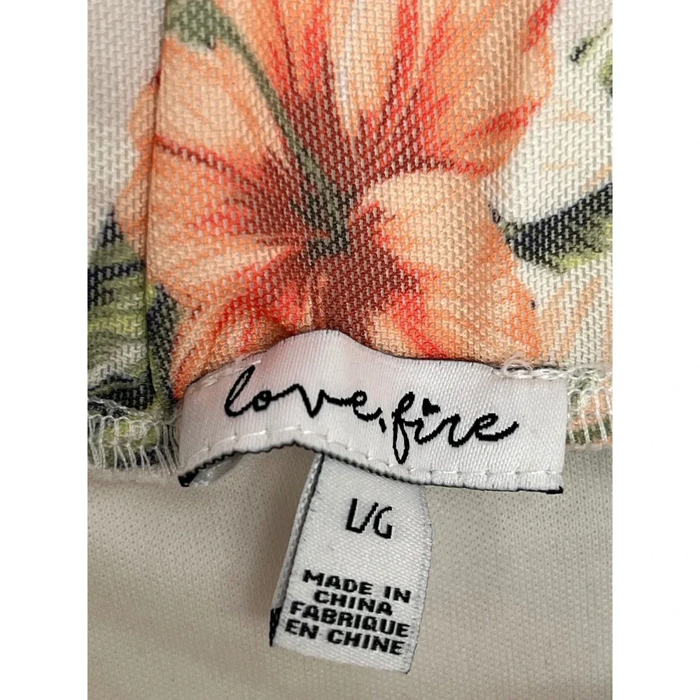 Love Fire Floral Mini Dress Large‎ Tropical Hibiscus Tiered Summer Sleeveless